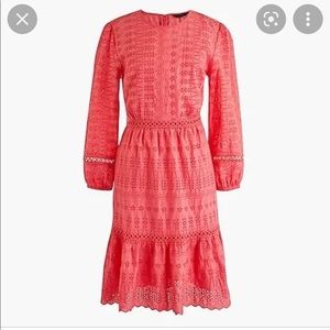 J Crew Eyelet Flutter-Hem Dress in Bright Coral